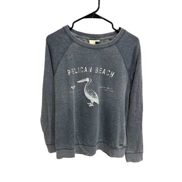 Roxy Pelican Beach Pullover Sweatshirt Gray Sz Large Raglan Sleeve Relaxed Fit - Picture 1 of 10